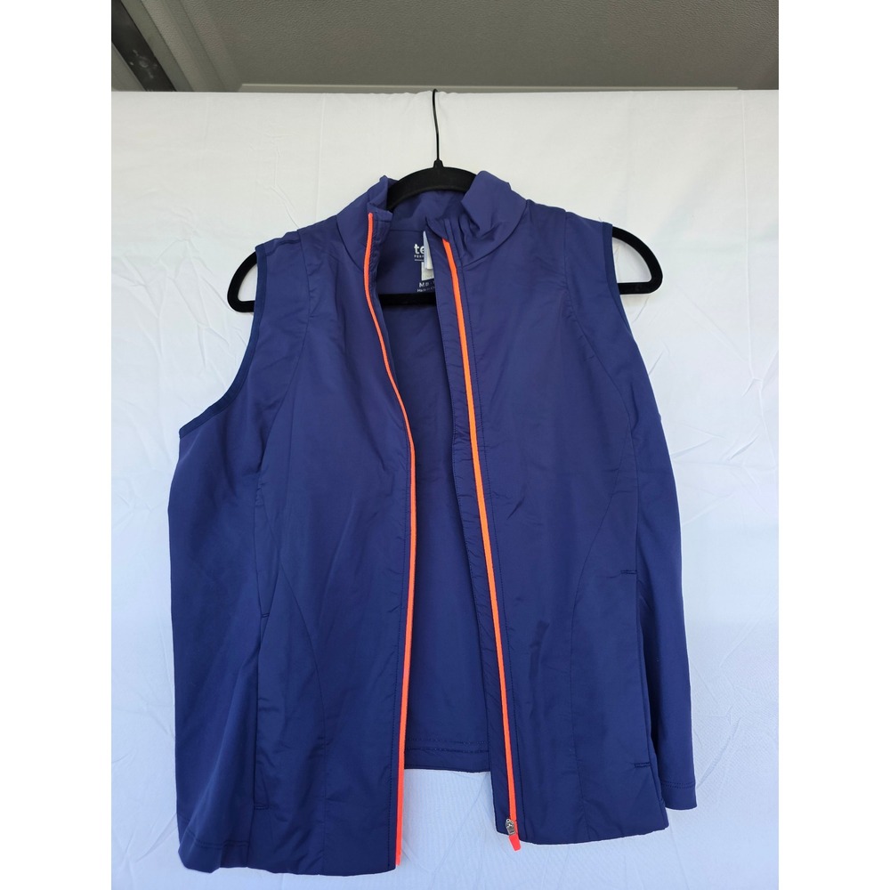 Lucky in Love Tech Performance Vest Navy Blue Neon Orange Zip Womens Medium - Picture 2 of 9
